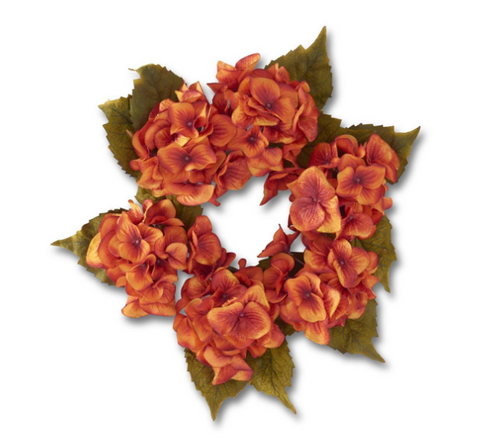 13.5in BURNT ORANGE HYDRANGEA CANDLE RING