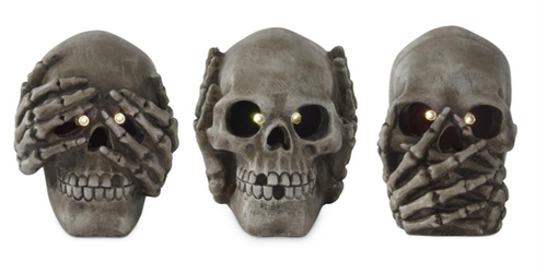 3.5in RESIN LED SEE SPEAK HEAR NO EVIL SKULLS (EACH)