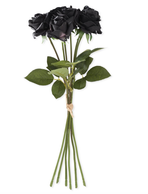 17in BLACK REAL TOUCH FULL BLOOM ROSE STEM W/FOLIAGE BUNDLE