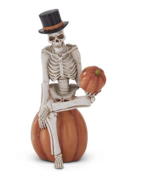 9.25in SKELETON MAN ON PUMPKIN