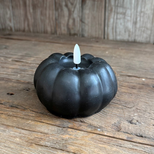 3.25in BLACK WAX LED FLICKER FLAME CANDLE W/TIMER