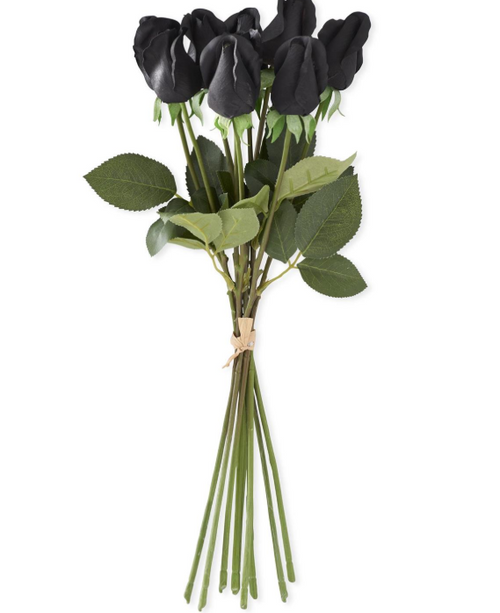 17.5in BLACK REAL TOUCH ROSE BUD W/FOLIAGE BUNDLE