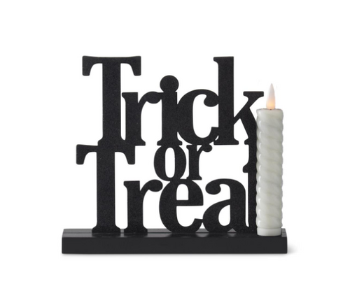 7in GLITTERED CUTOUT TRICK OR TREAT W/LED CANDLE