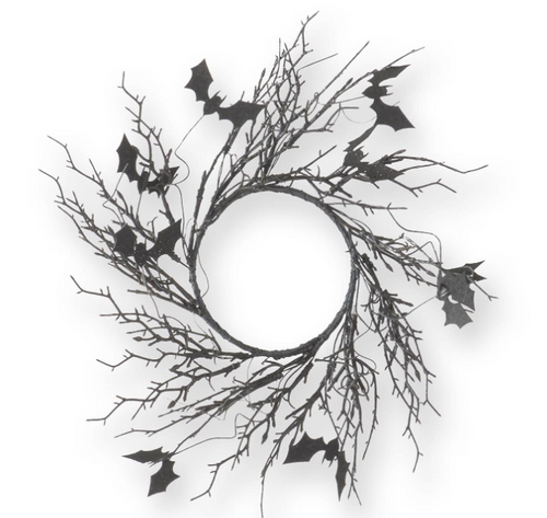 20in BLACK W/PURPLE GLITTER TWIG & BAT CANDLE RING