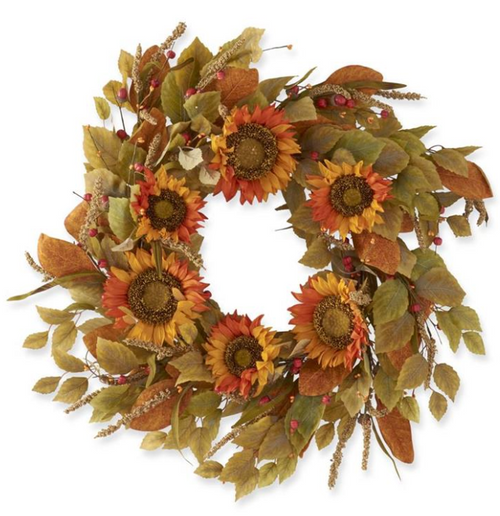 30 Inch Orange Sunflower Wreath w/Mini Pumpkins Berry Spikes