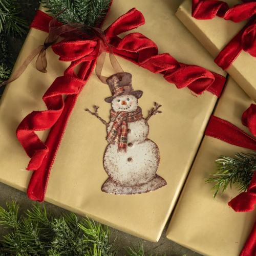 6IN PLAID SNOWMAN METAL ORNAMENT
