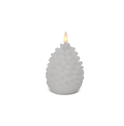 4.5 IN WHITE WAS LED PINECONE FLICKER FLAME CANDLE W/TIMER