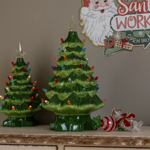 17.5 IN CERAMIC CHRISTMAS TREE W/COLORED LIGHTS