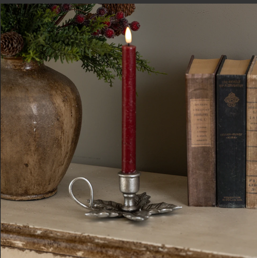 PEWTER HOLLY TAPER CANDLE HOLDER