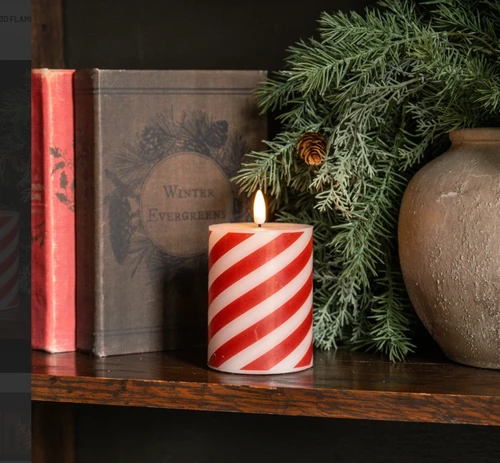 4 IN CANDY CANE 3D FLAME PILLAR CANDLE