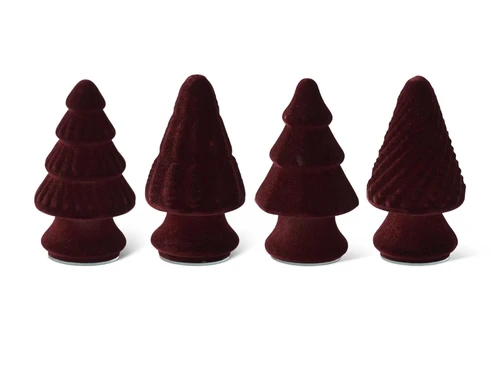 ASST MINI BURGUNDY FLOCKED GLASS CHRISTMAS TREES (EACH)