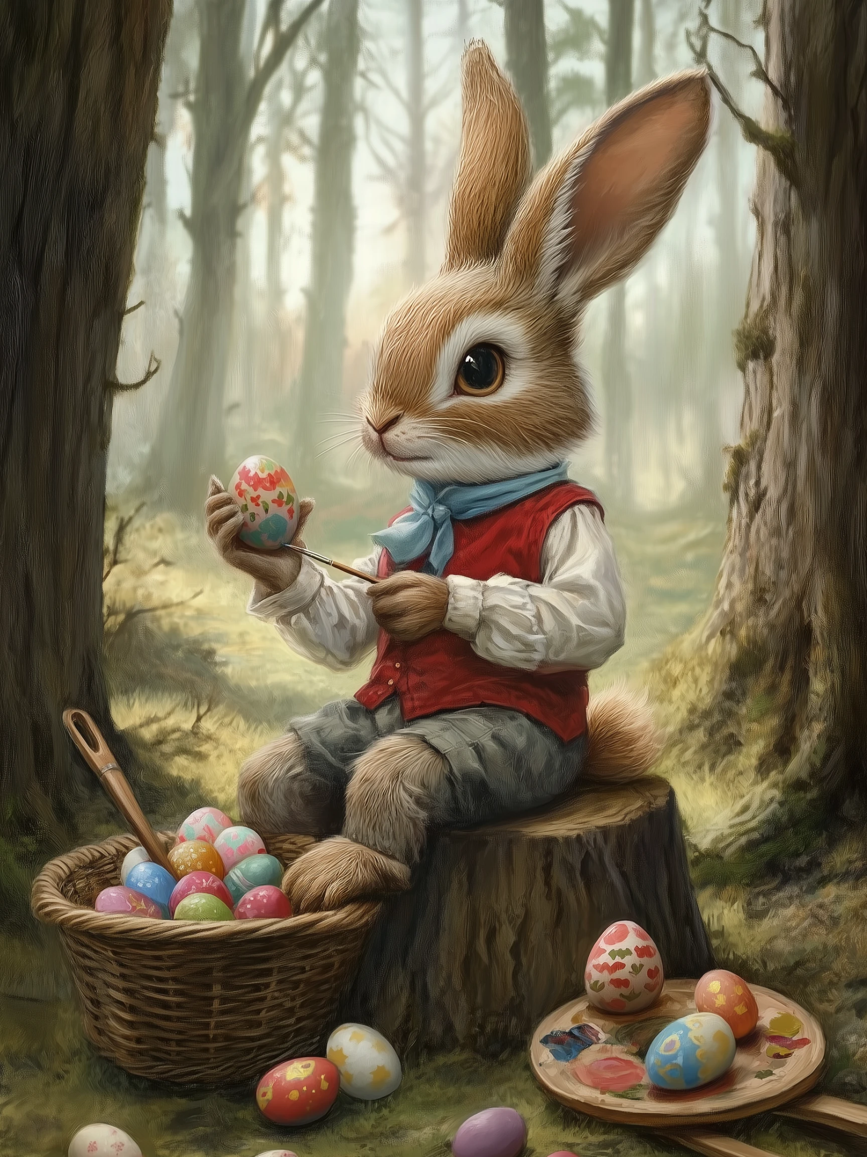 HMK099 Easter Bunny Painting Eggs Box Frame - JanMichaels Art and Home