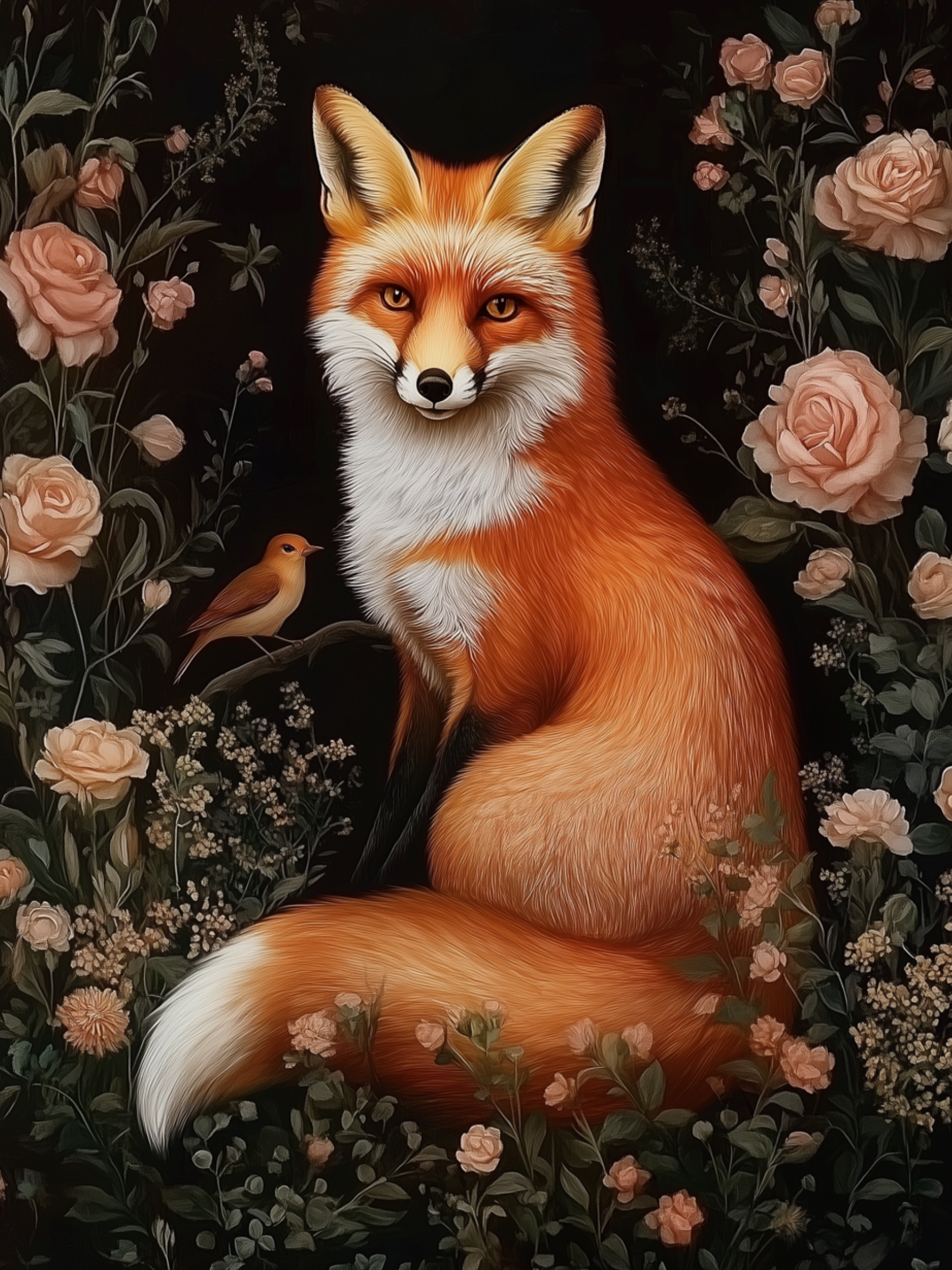HMK261 Vintage Floral Fox Box Frame - JanMichaels Art and Home
