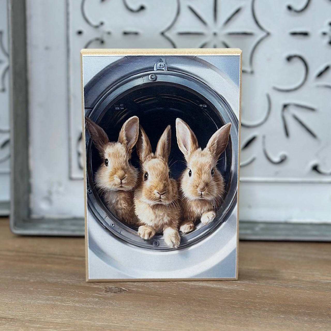 HMK1450B Laundry Rabbits Block - JanMichaels Art and Home