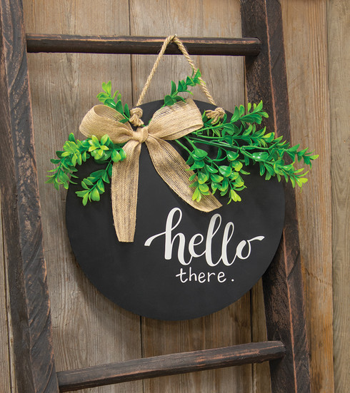 Hello There Round Sign w/Greenery - JanMichaels Art and Home