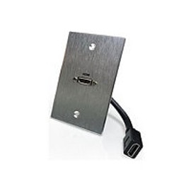 WPPT-HD1-AC - Comprehensive wall plate pass-through, aluminum, with pigtail 1 gang 1 audio video socket black