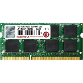 JM1333KSH-8G - Transcend JetRam 8GB DDR3-1333MHz PC3-10600 non-ECC Unbuffered CL9 204-Pin SoDimm Dual Rank Memory Module
