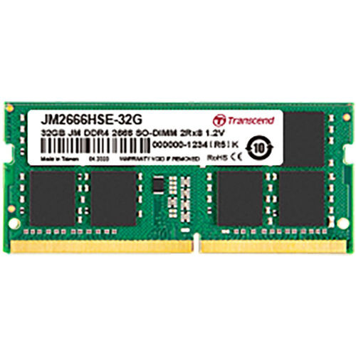 JM2666HSE-32G - Transcend - 32GB 2666 MHz PC4-21300 Non-ECC Unbuffered CL19 260-Pin SODIMM 1.2V 2Rx8 Memory Module