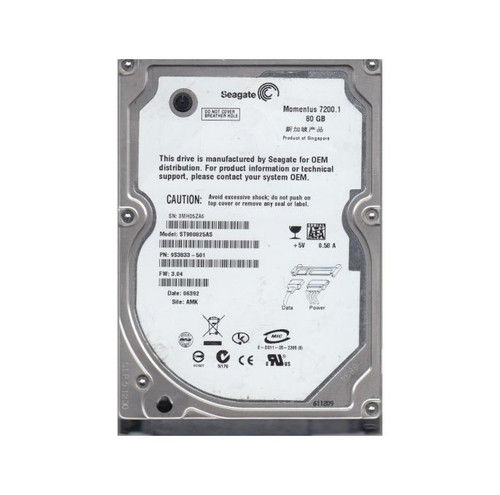 Seagate - 9S3833-501 - HDD 80GB 7200RPM SATA 1.5Gb/s 2.5"