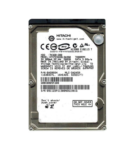 Hitachi - HTS723220L9A360 - HDD 200GB 7200RPM SATA 3Gb/s 2.5"