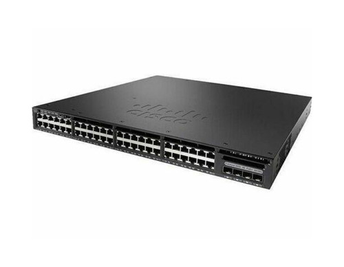 Cisco Catalyst 3650 48 Port PoE Switch, LAN Base, compatible with WS-C3650-48PS-L-RF, mounted in server rack