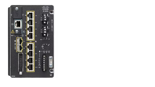 Cisco Catalyst IE3300 with 8 GE copper and 2 10G SFP, modular, compatible with NA servers.
