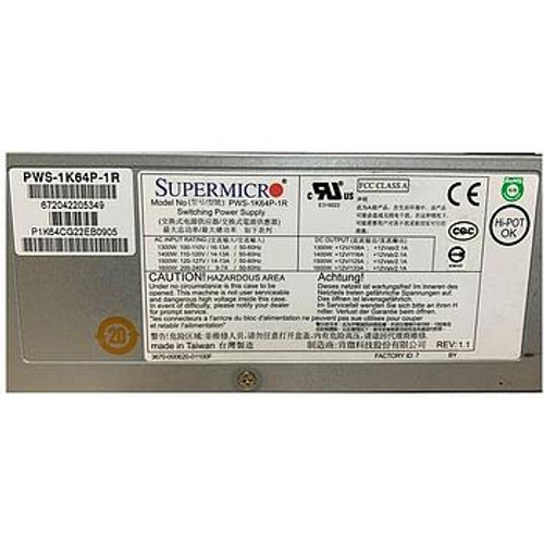 Supermicro 1U 1600W 80 Plus Platinum R Power Supply PWS-1K64P-1R for Servers