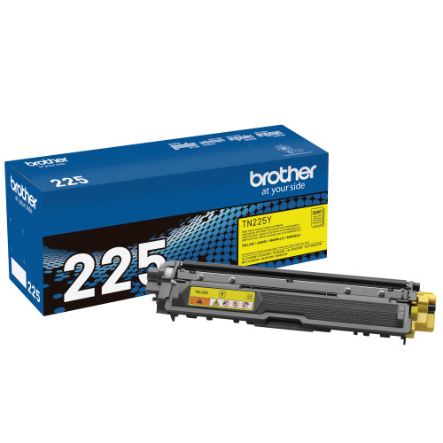 Brother TN-225Y yellow toner cartridge for printers, high-yield, suitable for vibrant color printing in offices.