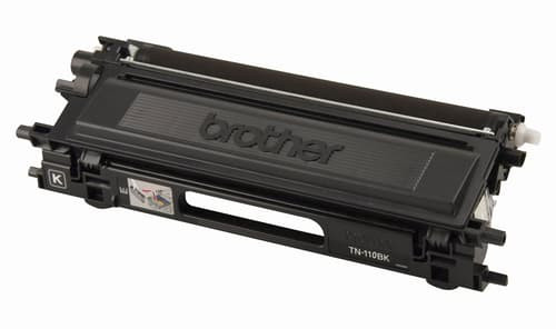 Brother TN-110BK black toner cartridge for printers, high-yield, suitable for office printing needs.