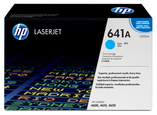 C9721 HP 641A Cyan Toner Cartridge for HP LaserJet printers, high-yield cyan toner, compatible with HP LaserJet models.