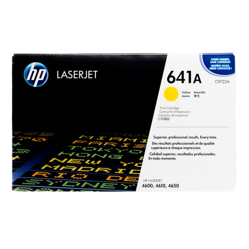 HP C9722 Yellow Toner Cartridge, 641A, for HP LaserJet printers, high-yield toner, compatible with HP LaserJet series.