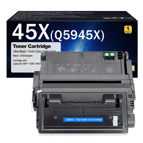 HP TRD5945X black toner cartridge for high-yield printing, compatible with HP printers, ideal for office use.