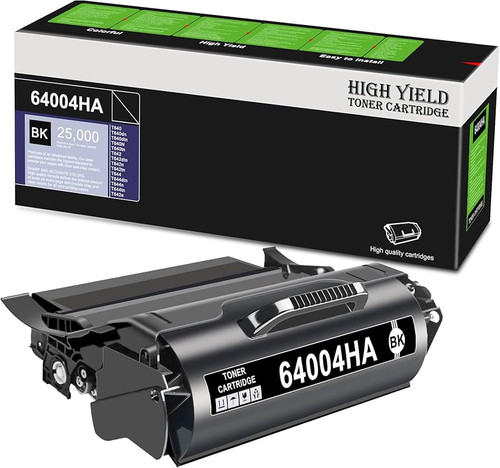 Lexmark 64004HA high-capacity black toner cartridge for laser printers, ideal for office printing needs.