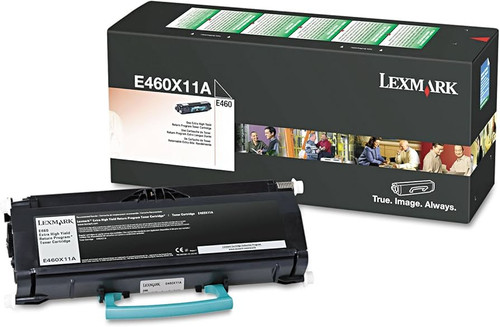 Lexmark E460X11A black toner cartridge, high capacity, for laser printers, ideal for office printing needs.