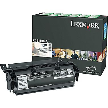 Lexmark X651H04A high yield black toner cartridge for label printing, compatible with Lexmark label printers.