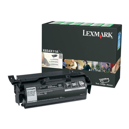 Lexmark X654X11A black toner cartridge, extra high yield, compatible with Lexmark laser printers for high-volume printing.
