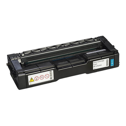 Ricoh Cyan Print Cartridge 407654, high-yield toner for compatible laser printers, delivers vibrant color printing.