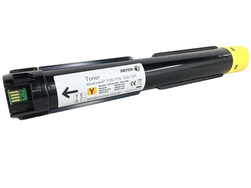 Yellow toner cartridge by Xerox, model 6R1458, compatible with laser printers, designed for high-quality color printing.