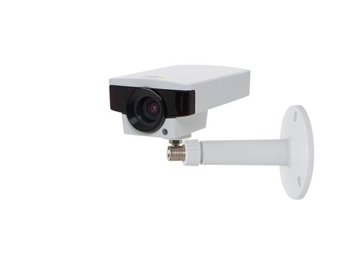 AXIS M1144-L IP PoE Security Camera, compact design, outdoor use, high-res surveillance for security applications.