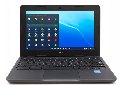 Dell Chromebook 11 3180, 11.6" display, Intel Celeron, 4GB RAM, 16GB SSD, ideal for students and everyday use.