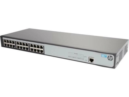 HP 1620-24G Gigabit Ethernet Switch, compact network device for reliable wired connectivity in office setups.