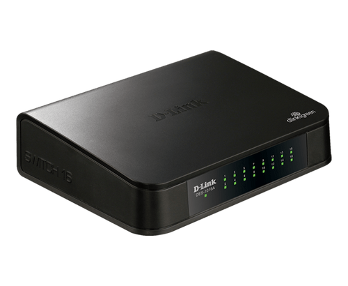 D-Link DFE-916DX 16-Port 10/100 Ethernet Switch for small office network connectivity and data sharing.