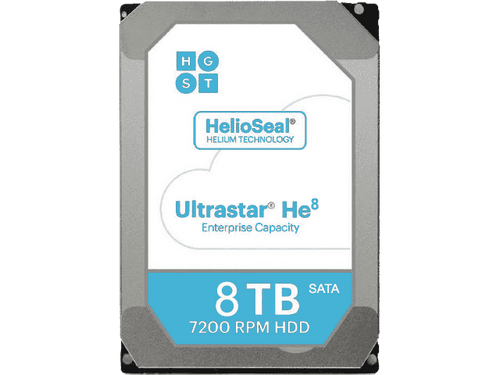HGST Ultrastar He8 8TB 7.2K RPM SATA HDD, 512e, 128MB cache, 3.5" ISE for enterprise storage.
