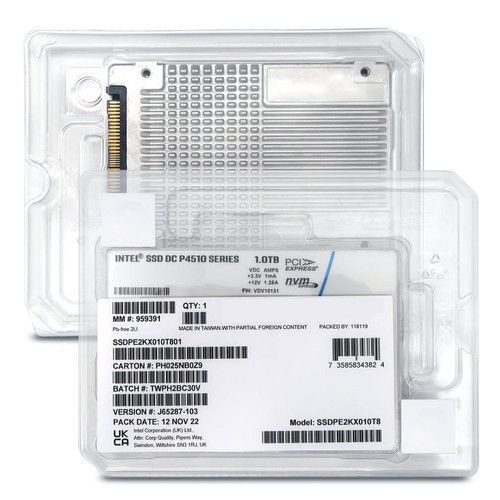 Intel P4510 1TB PCIe Gen 3.1 NVMe SSD for high-speed data storage and enterprise use.