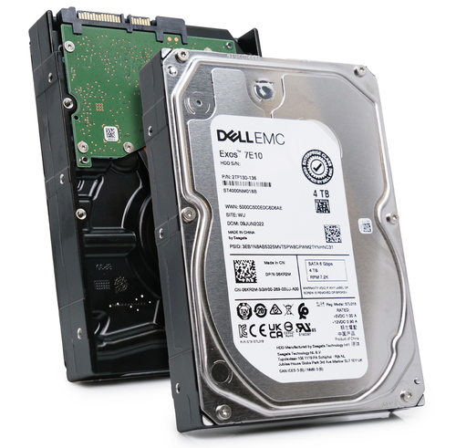 Dell Exos 7E10 4TB 7.2K RPM SATA 6Gb/s 512n 3.5in hard drive, ideal for enterprise storage and data centers.
