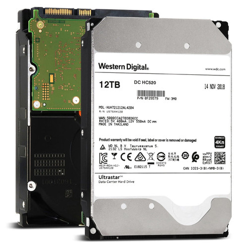 WD Ultrastar DC HC520 12TB 7.2K RPM SAS 12Gb/s 4Kn 3.5in hard drive for enterprise storage.