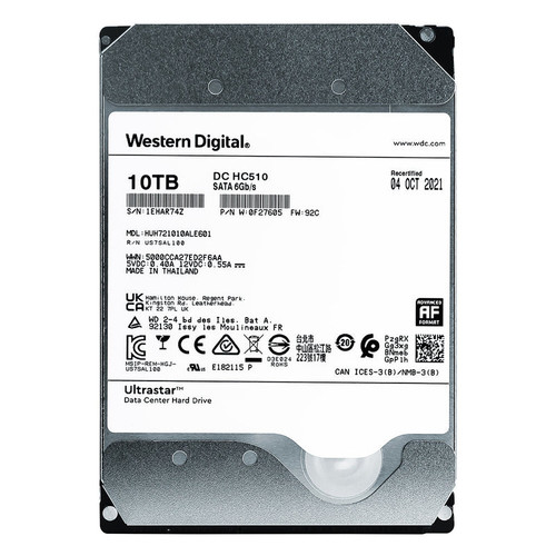 HGST Ultrastar He10 10TB 7.2K RPM SATA 6Gb/s 512e 256MB 3.5" SED HDD for enterprise storage and data centers.