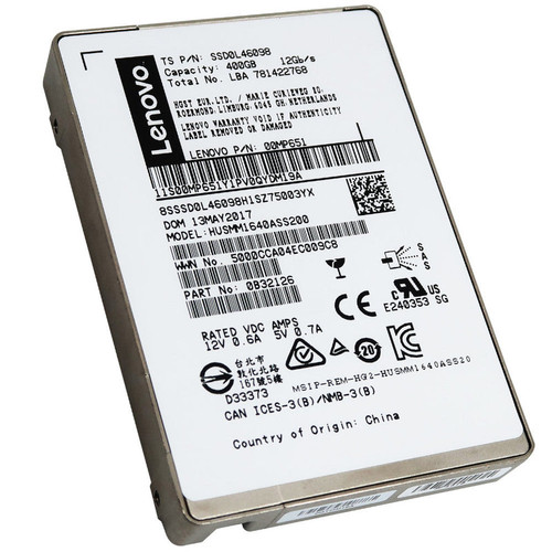 Lenovo Ultrastar 400GB SAS 12Gb/s 2.5in SSD for enterprise data storage and high-performance computing.