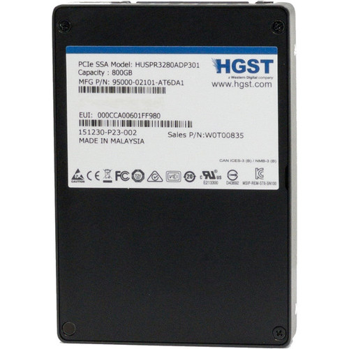 HGST SN100 800GB PCIe Gen 3.0 x4 U.2 NVMe SSD for high-performance data storage in enterprise systems.