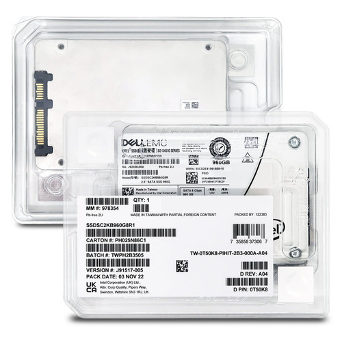Dell 0T50K8 D3-S4510 R1 960GB SATA SSD, 2.5in, 3D TLC, high-speed storage for enterprise servers.